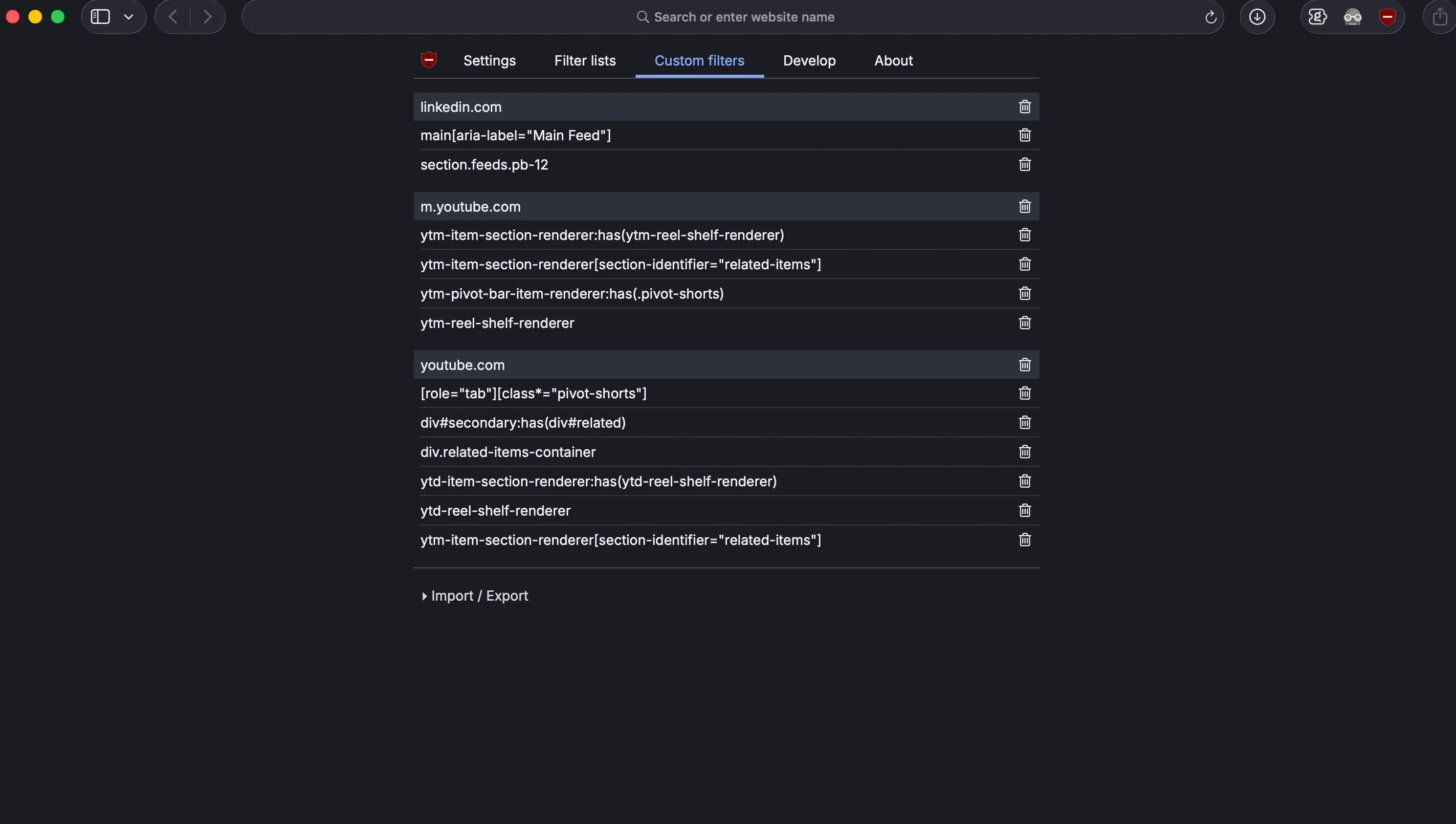 uBlock custom filters